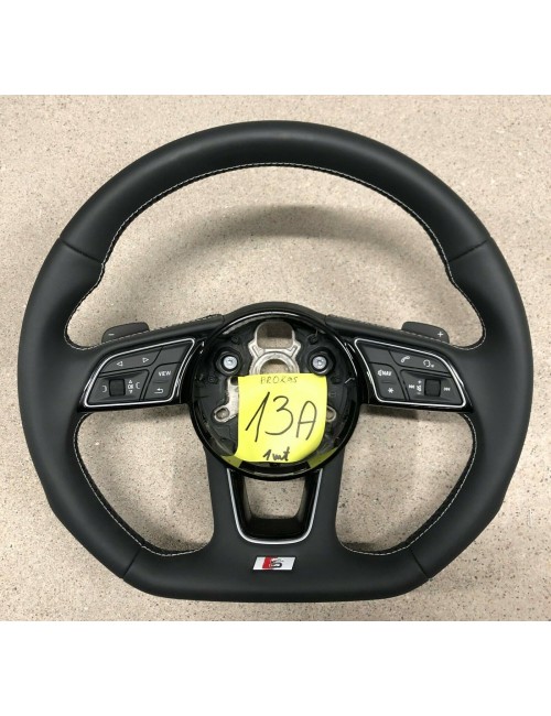 Audi S-Line A4 S4 A5 S5 Q5 SQ5 Flat Bottom Black Leather Steering Wheel 13A