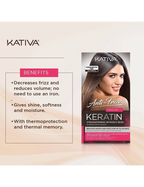 Kativa Anti-Frizz Xtreme Care, Home Use Straightening Treatment, Rebuild Damaged Hair and Straighten Waves and Frizz with