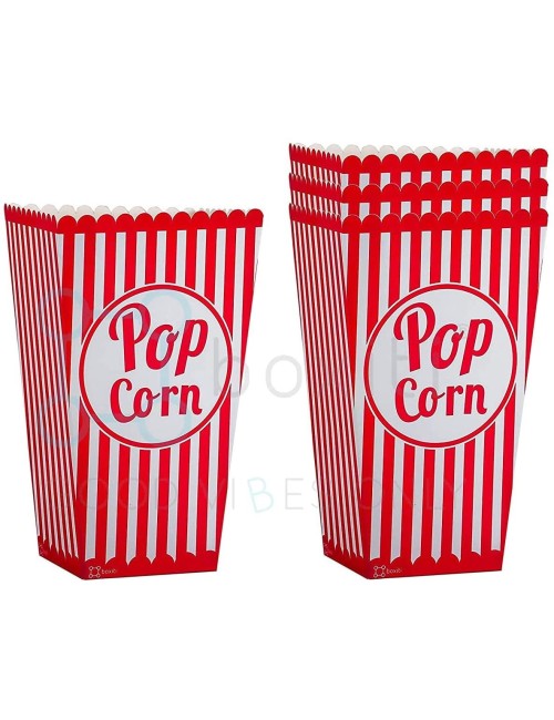 Striped Movie Theater Popcorn Bags - 25 Pack Paper Red Popcorn Boxes - Retro Box Pop Corn Design Candy Container Party Food
