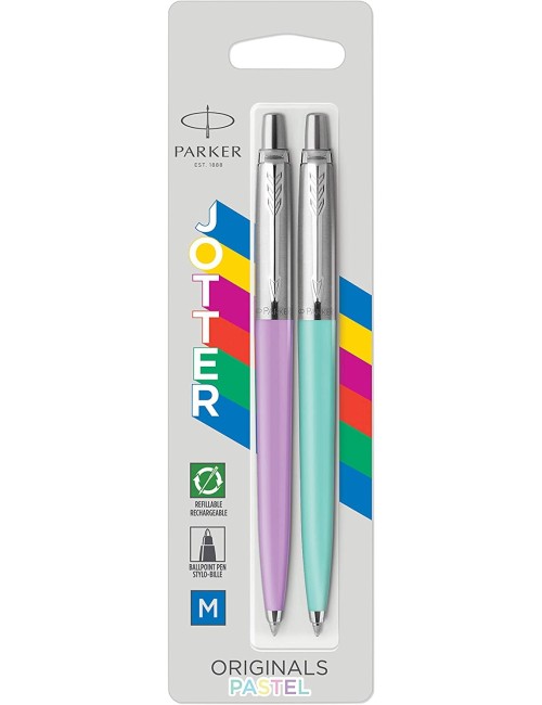 Parker Jotter Originals Ballpoint Pen Pastel Collection | Pink & Blue 50s Finishes | Medium Point | Blue Ink | 2 Count