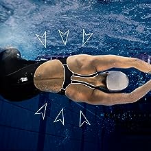 swimmer wearing arena powerskin st 2.0 tech suit for competitions in the pool closeup of swimsuit