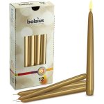 BOLSIUS Metallic Gold Taper Candles - 12 Pack Individually Wrapped 10 Inch Dinner Candle Set - 8 Burn Hours - Premium European