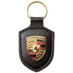 Porsche | Leather Key Chain Ring (82mm x 43mm) Crest Keyfob with Fine Leather | Black