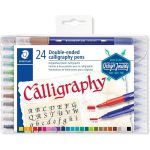 STAEDTLER 3005 TB24 Double-Ended Fibre-Tip Calligraphy Pens - Assorted Colours (Pack of 24)